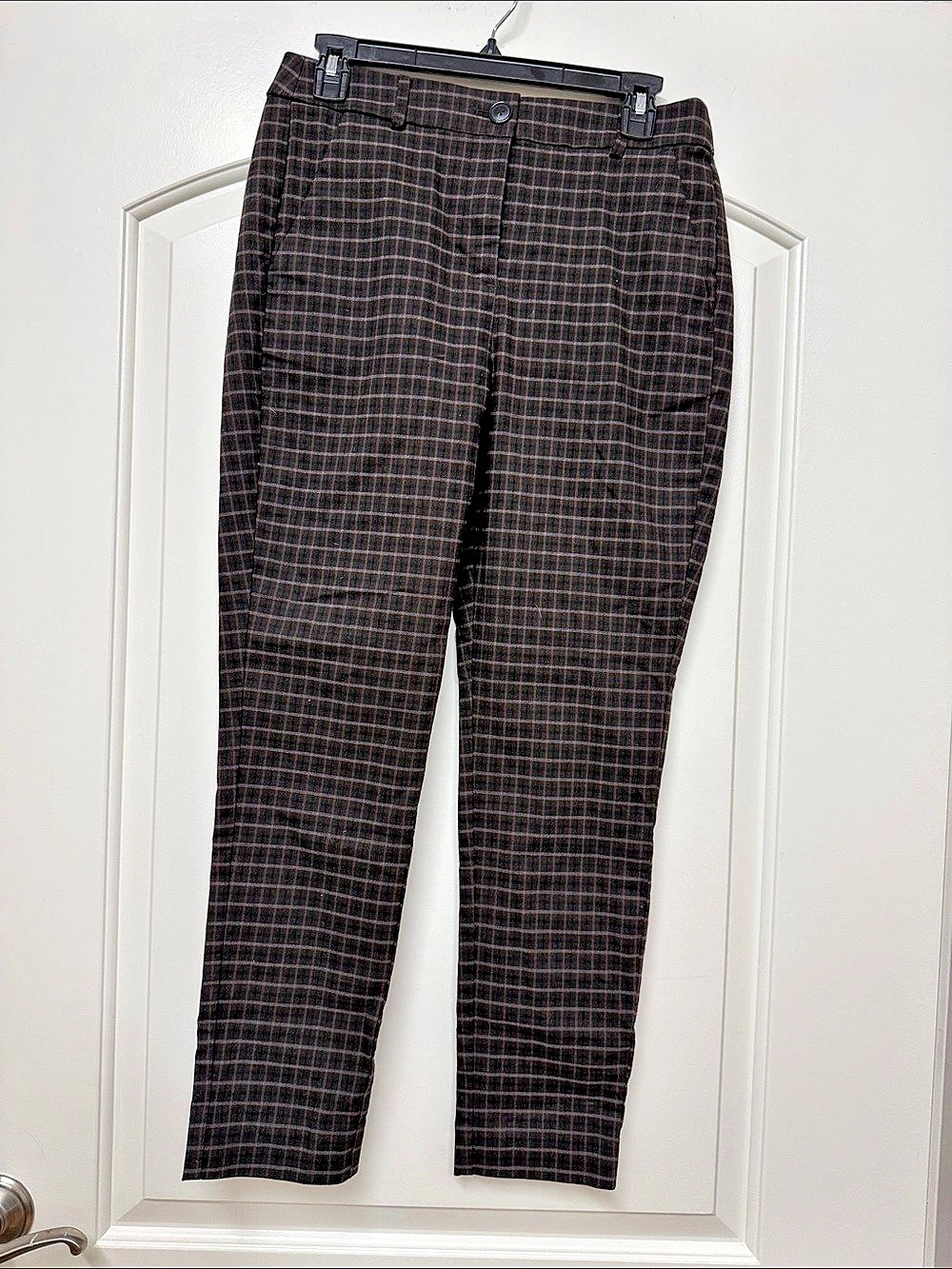 LOFT Plaid Straight Leg Pants in Black & Gray Size 4